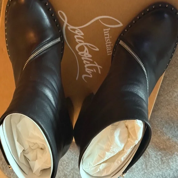 Christian Louboutin Birgitta Lug 70 Calf Black Ankle Boots with Silver Zippers - Picture 7 of 10